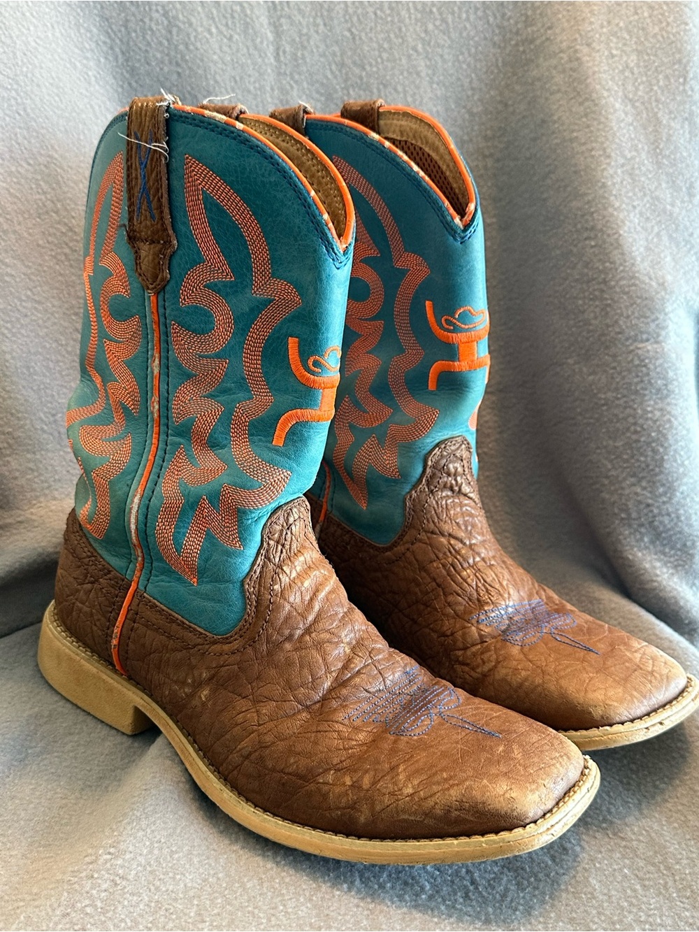 Twisted X Turquoise & Brown Kids' Western Boots with Orange Stitching